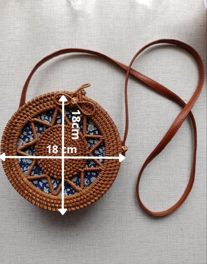 Torebka okrągła wiklinowa boho handmade Bali