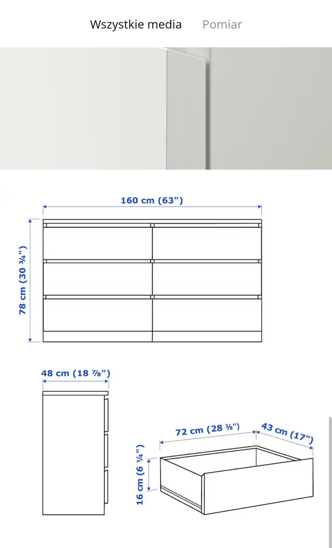 MALM komoda 6 szuflad 160x78cm
Komoda, 6 szuflad, biały, 160x78 cm
Kom