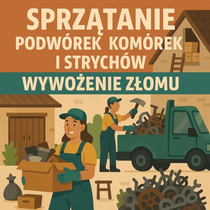 Sprzątanie terenów podwórek komórek strychów drobne przeprowadzki