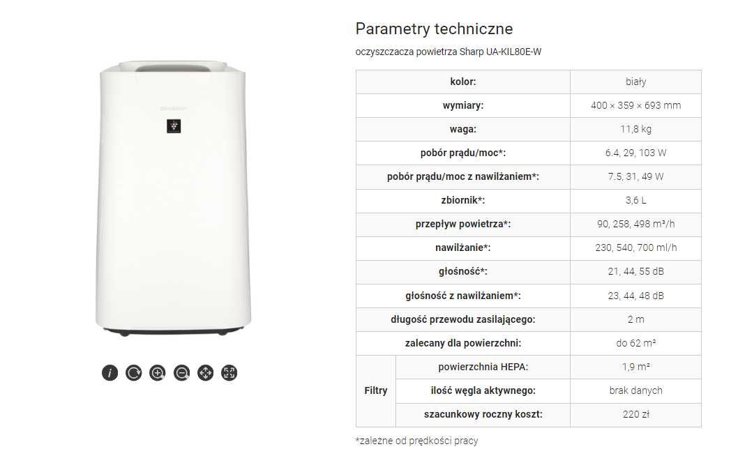 oczyszczacz i nawilżacz powietrza Sharp UA-KIL80E-W