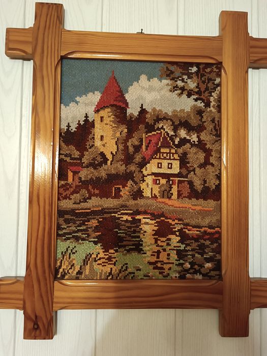 Obraz z widokiem ręcznie haftowanym