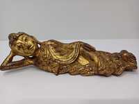 Birmański leżący Budda ,rzeźba w drewnie .Antyk.