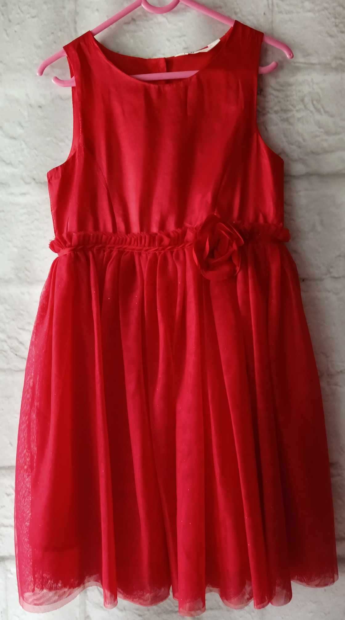 Czerwona elegancka sukienka H&M 8-9 lat 134cm