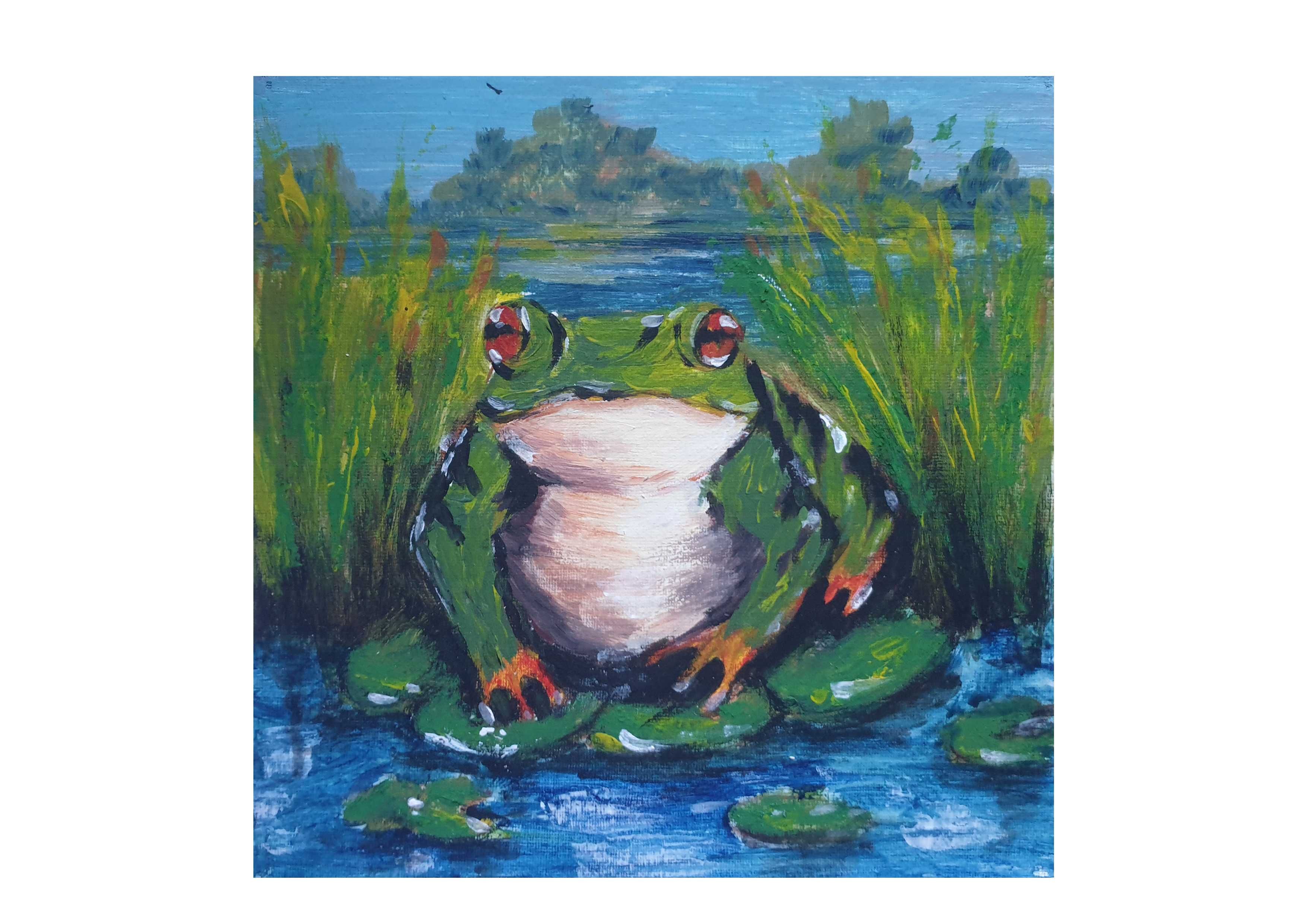 Obraz ręcznie malowany 25x25 cm "Żaba"
