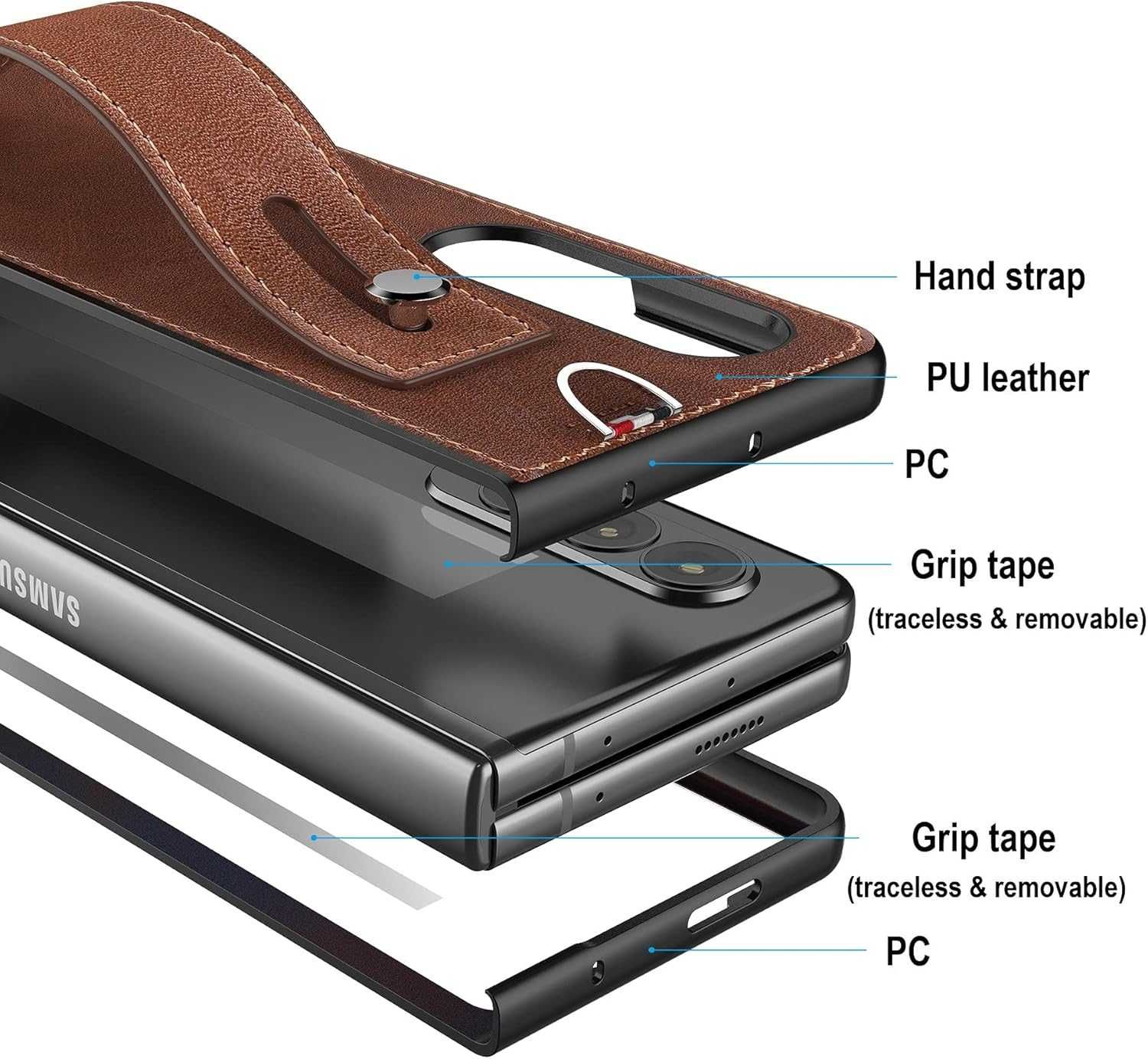Cresee etui skórzane do Samsung Galaxy Z Fold 3 5G 360 pasek brązowe