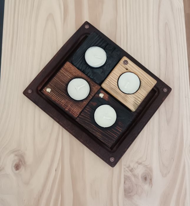 Suporte de Vela em Madeira Reutilizada – Estilo Natural & Yakisugi