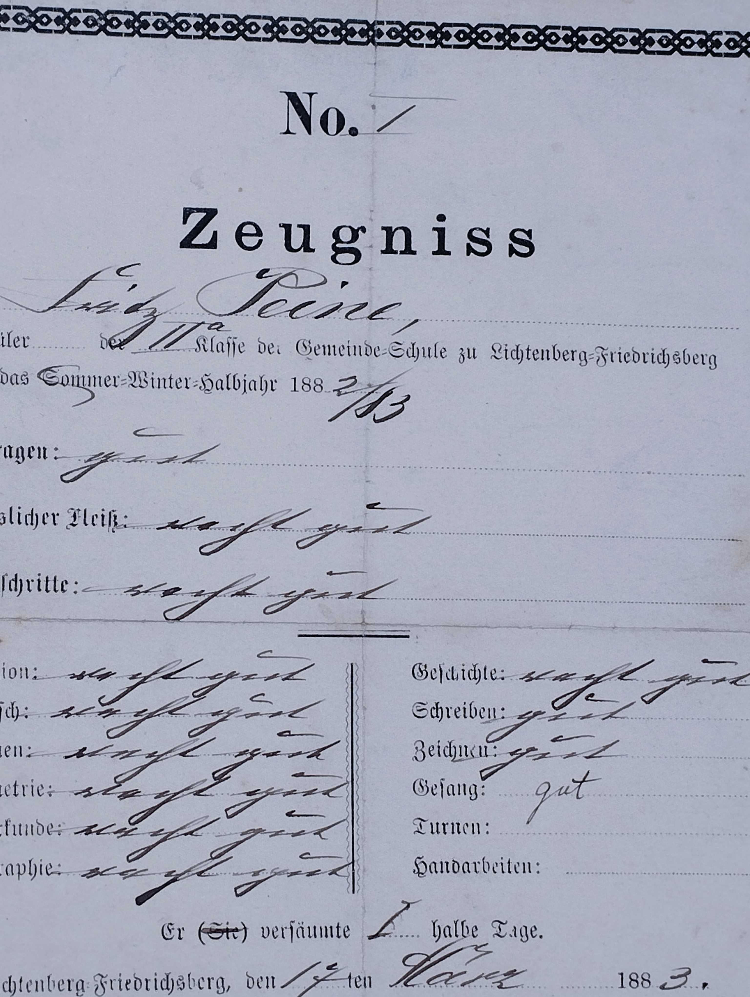 Sprzedam 2 stare świadectwa szkolne z 1882r.