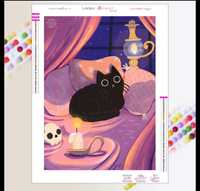 Алмазна мозаїка Чорний кіт у ліжку