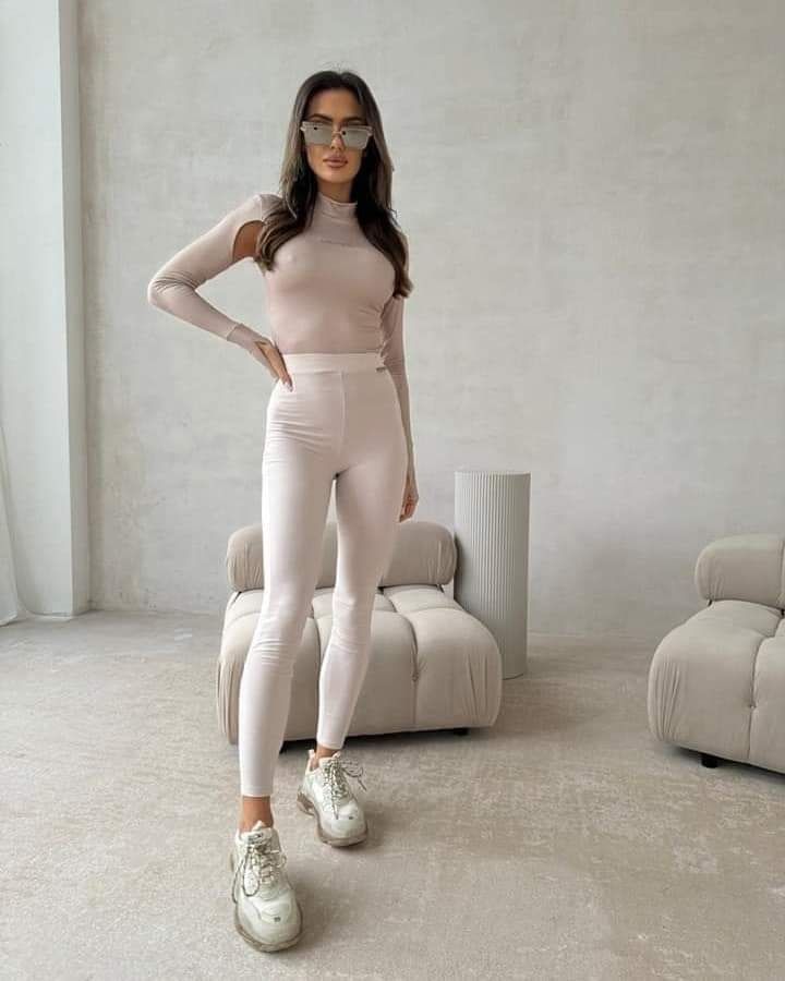 Legginsy LaManuel Hustle XS S M beżowe brązowe
