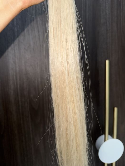 Натуральне волосся для нарощування блонд 55-60см, 33г, 2 хвостики