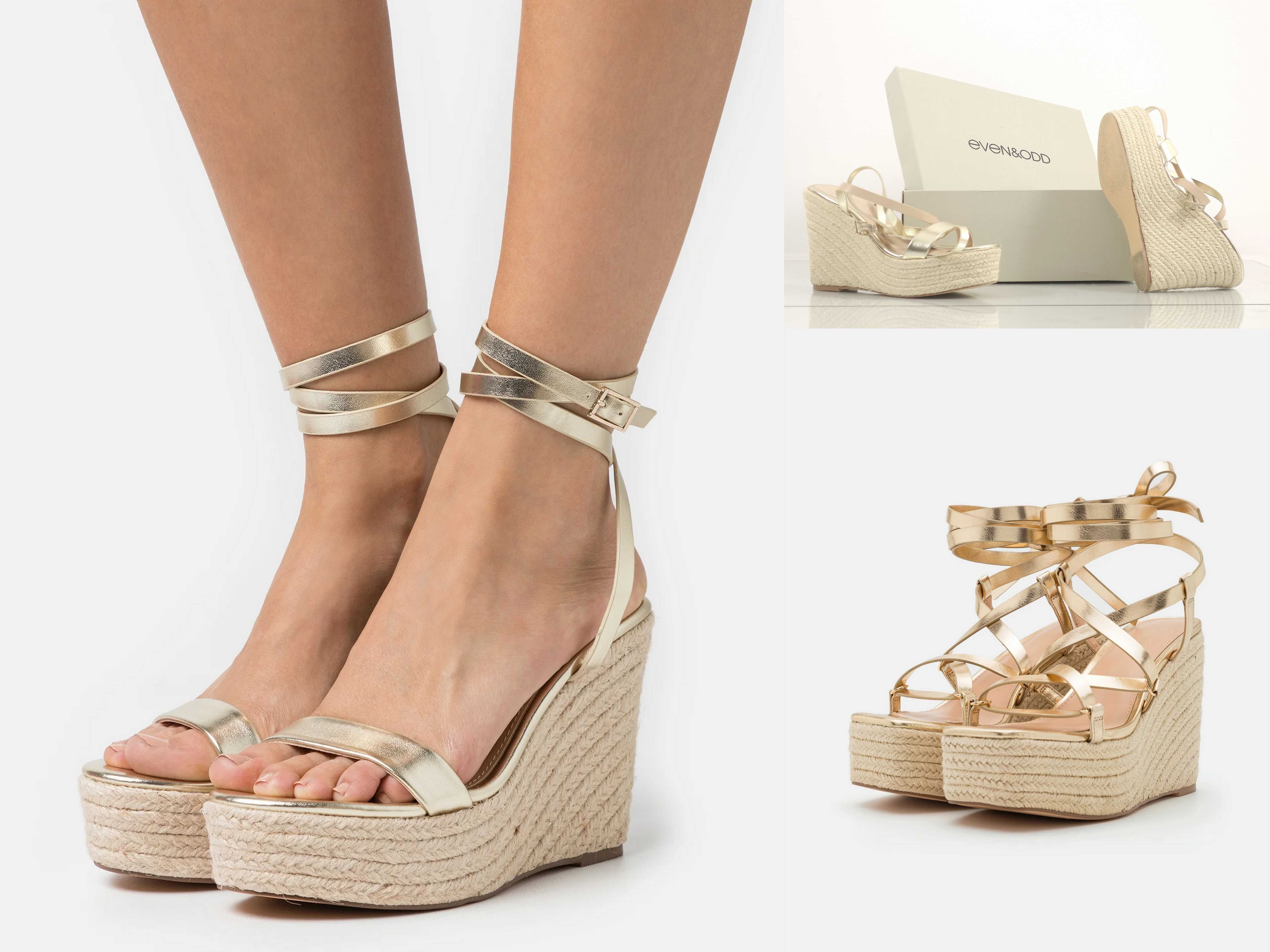 Even&Odd Nowe Sandały Espadryle na koturnie gold złote * 36