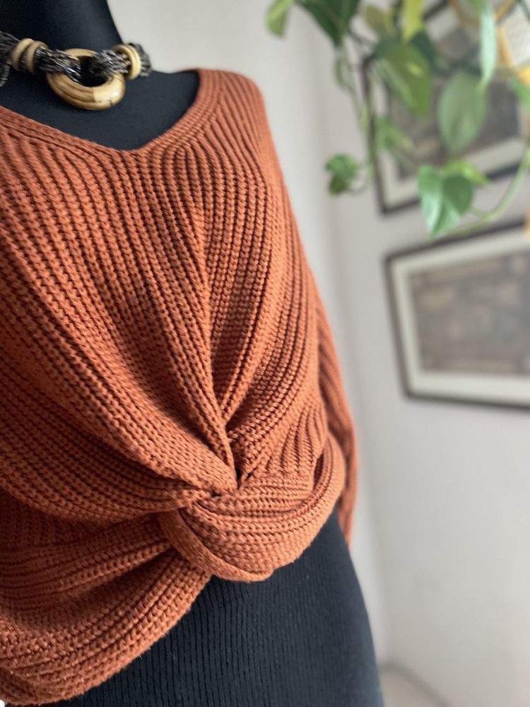 Sweter Shein Brązowy Rozmiar 40 Boho Damski Retro Vintage