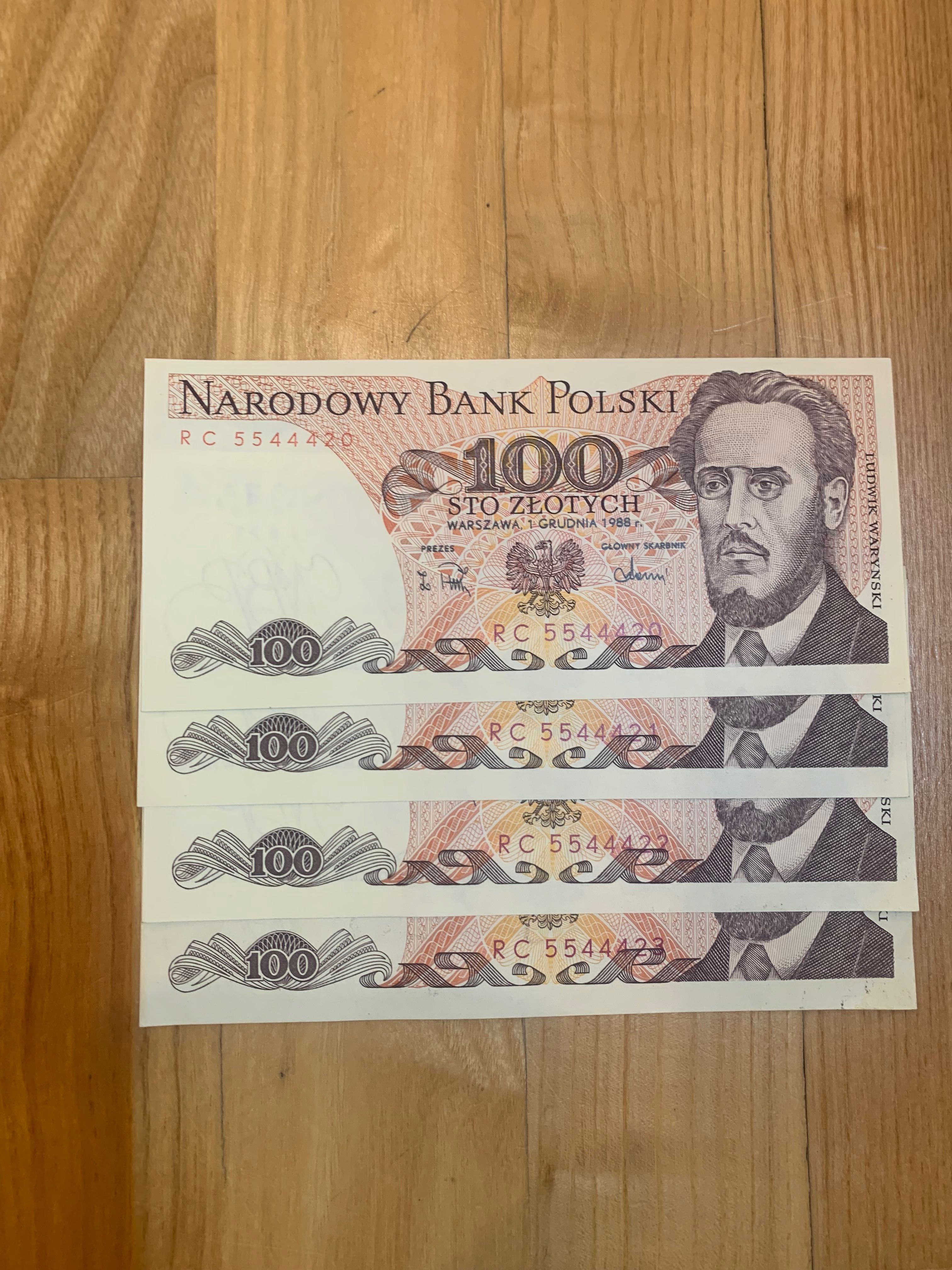 Banknot PRL 100 zł stan UNC kolejne numery