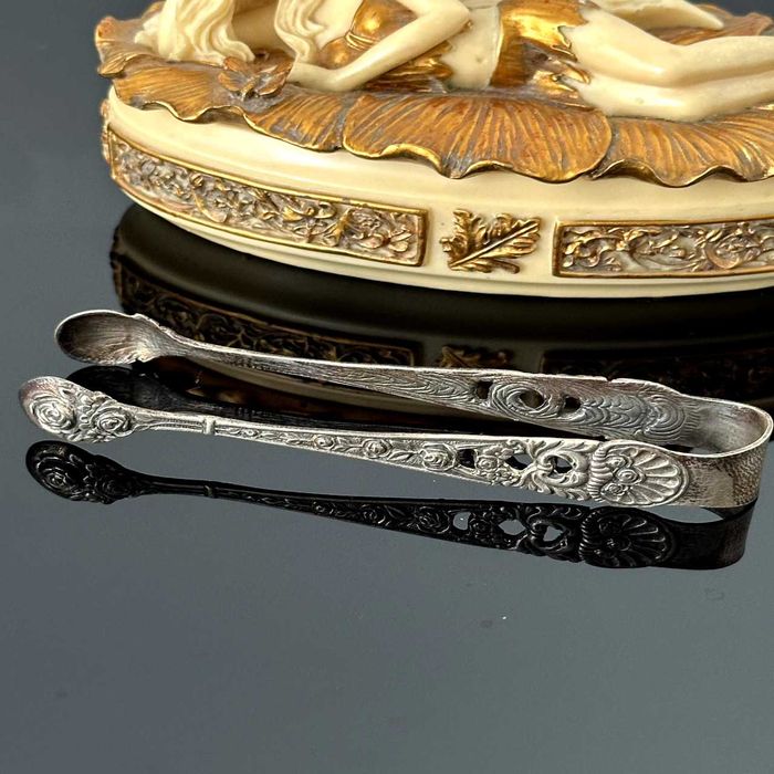 Srebrne szczypce secesyjne do cukru - oryginał z ok. 1900 roku