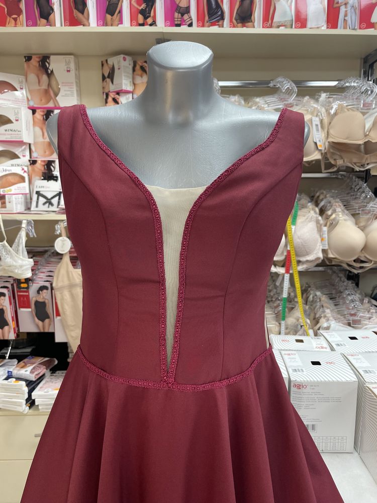 Suknia wieczorowa koktajlowa wesele xs/s bordo push up