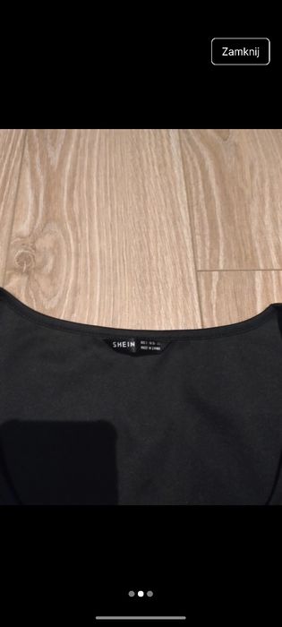 Koszulka czarna crop top dekolt shein bufiaste rękawy w kropki