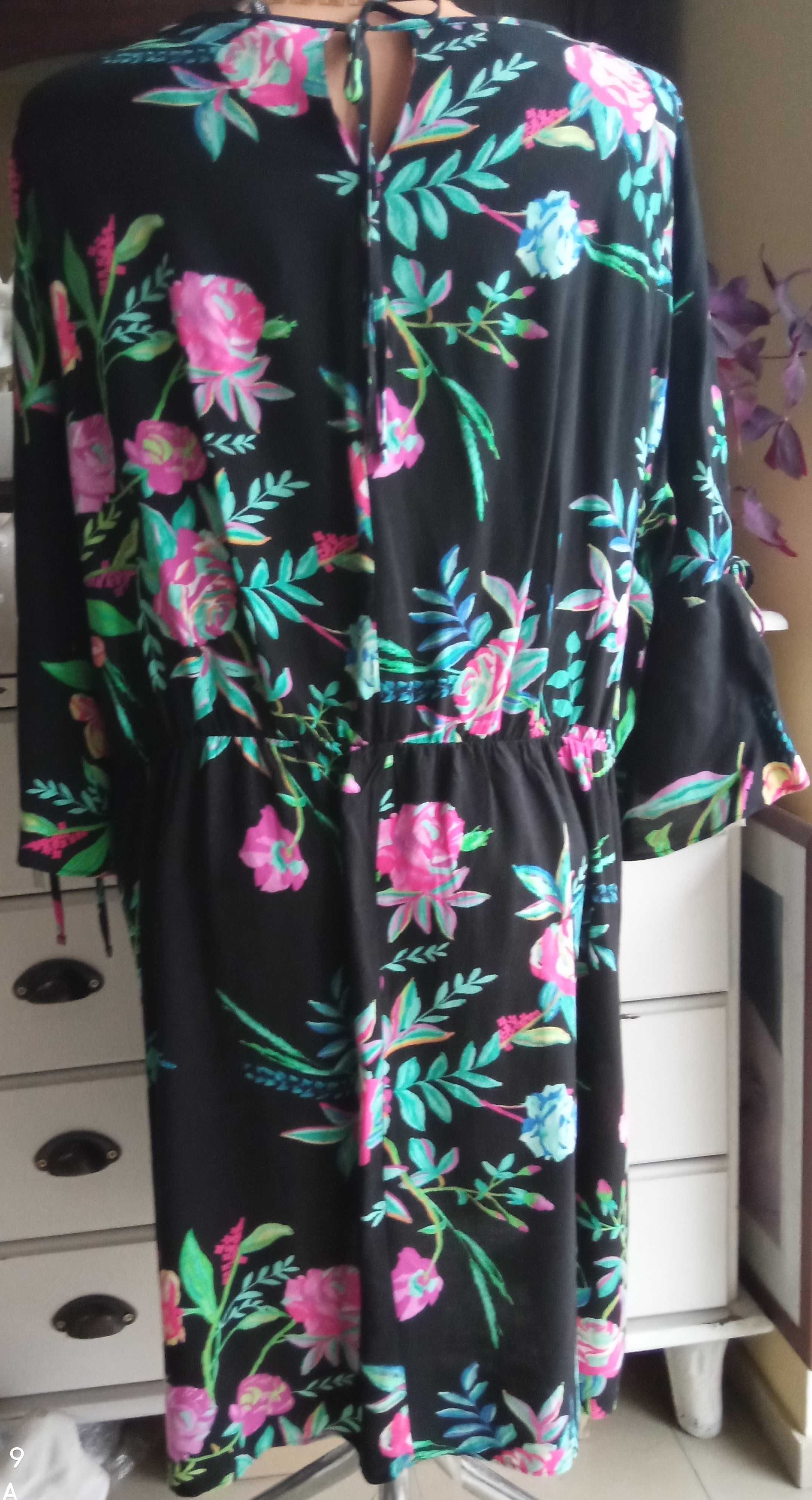 GEORGE sukienka 136cm pachy 22 50 52  boho czarna w kwiaty wesele