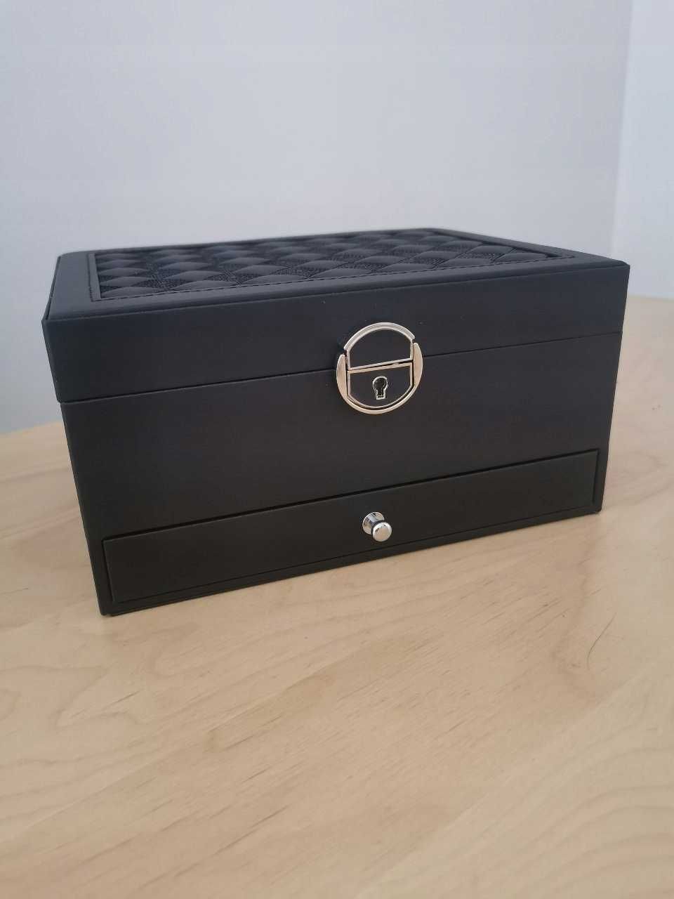 Szkatułka organizer na biżuterię z lusterkiem czarna organizer