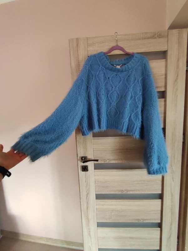 niebieski kudłaty sweter do pasa glamorous curve 52 / 6 xl