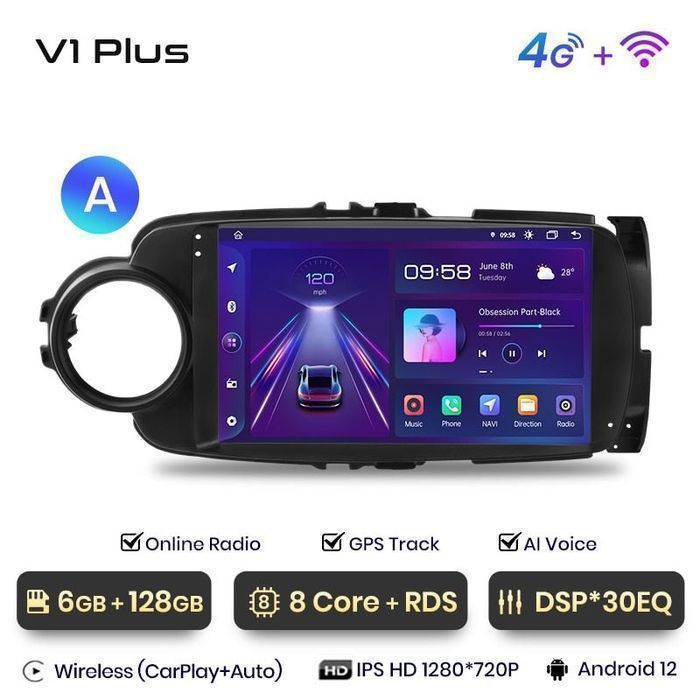 Radio nawigacja Toyota Yaris 2012 - 2017 Android Carplay 6GB 128GB