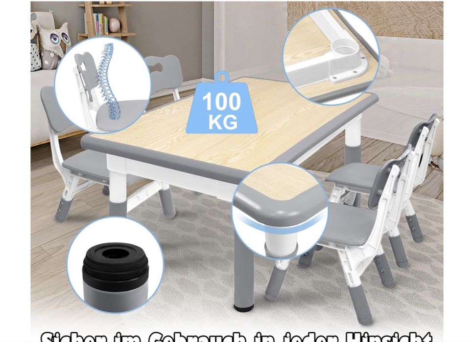 Stół stolik dla dzieci z 4 krzesłami regulowana wysokość 120x60cm