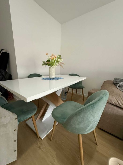 Mesa Extensível 1.40x0.80x0.76 (Branco brilhante + Carvalho sonoma)