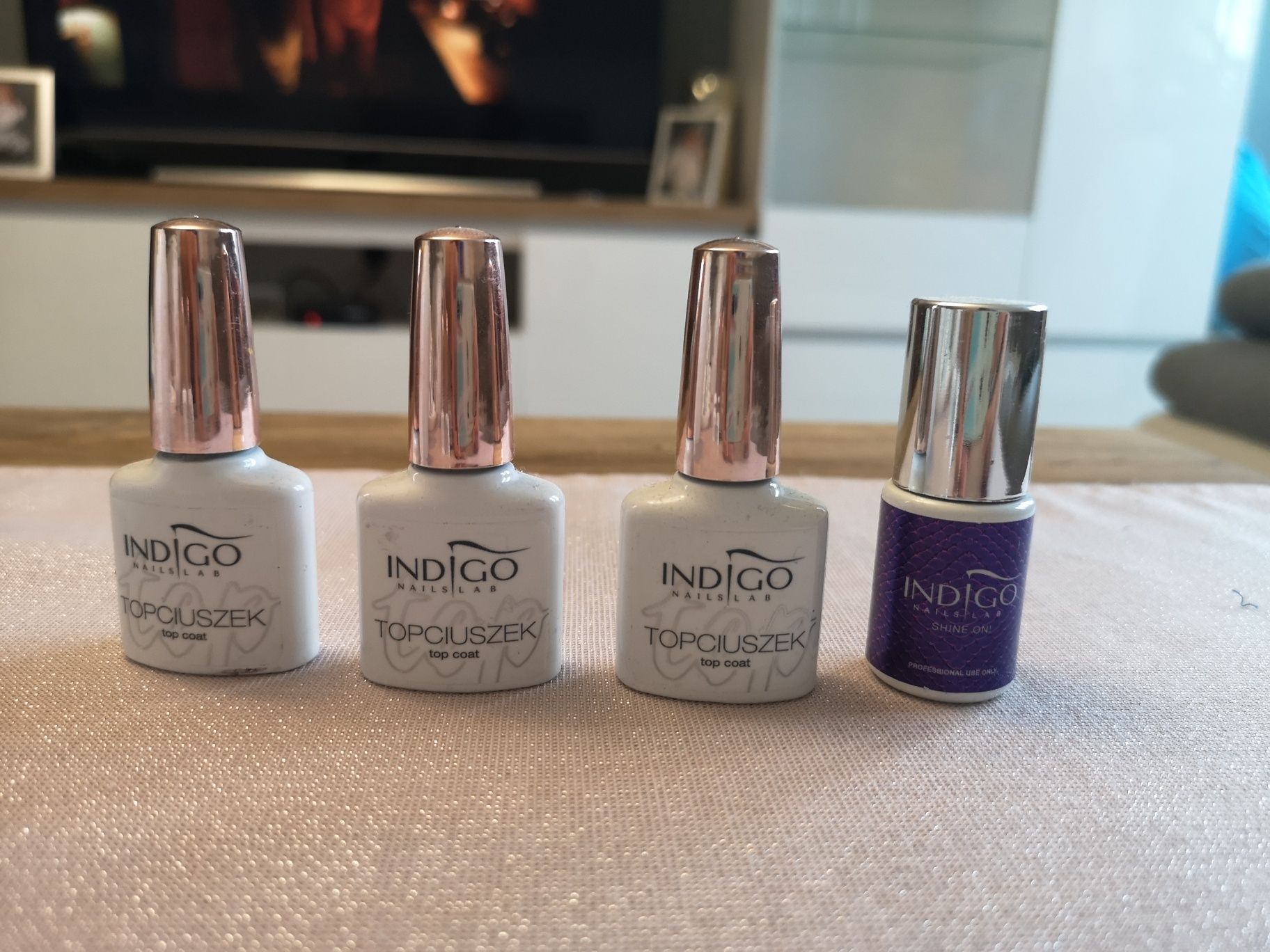 4x nowe top coat indigo topciuszek i shine on lakier hybrydowy do pazn