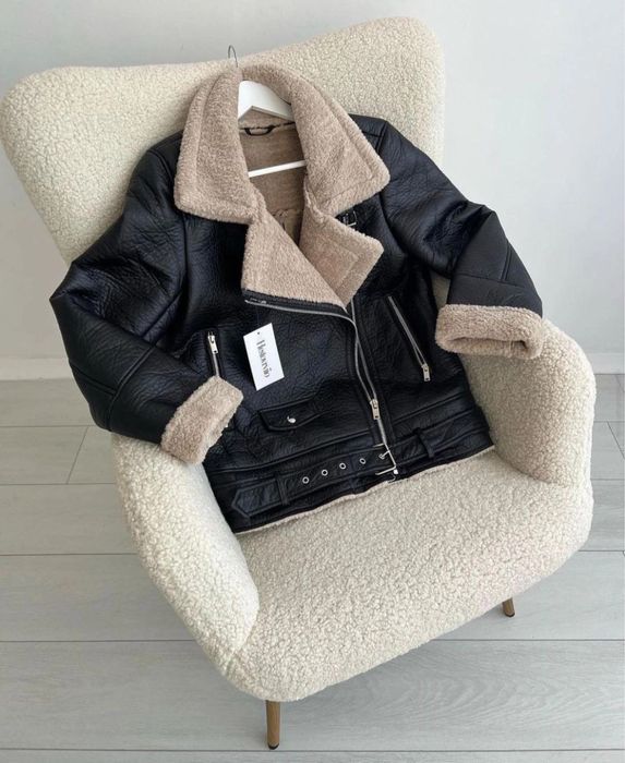 Женская дубленка авиатор S-L черный,шоколад Жіноча дублянка авіатор