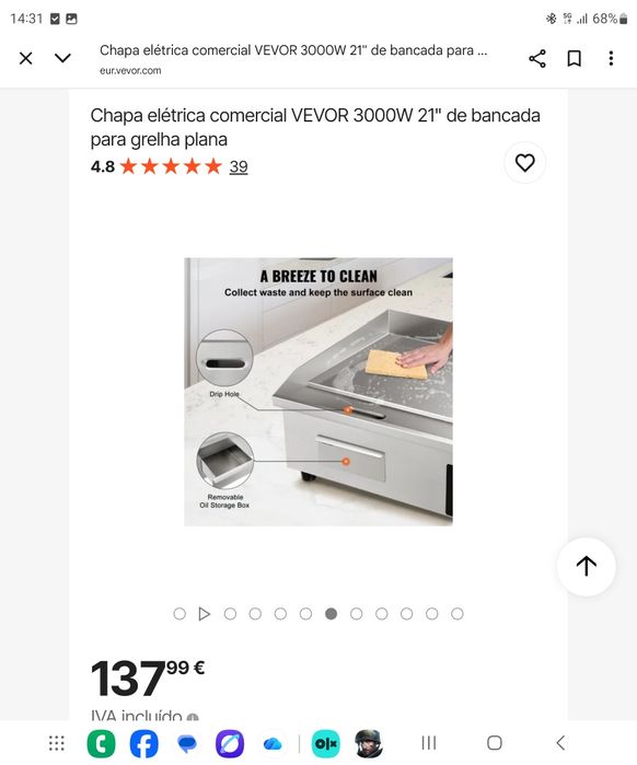 Grelhador industrial vevor novo