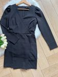 House elegancka czarna bufiasta sukienka kopertowa r S 36