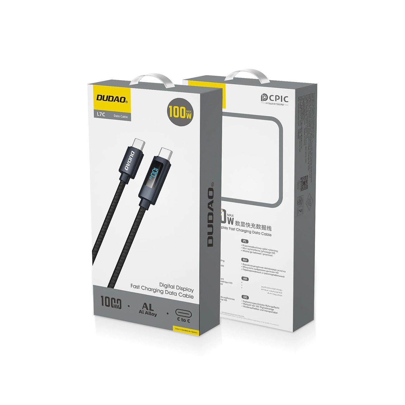 Kabel Dudao L7C Usb-C - Usb-C 100W Z Wyświetlaczem Led 1M - Czarny