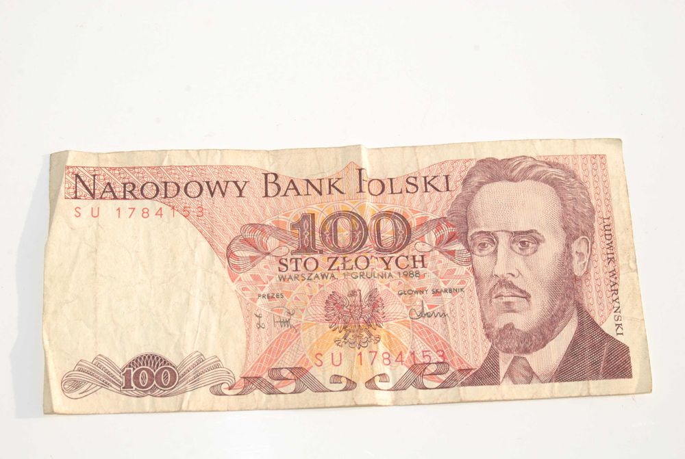 Stary banknot 100 złotych Waryński 1988 antyk