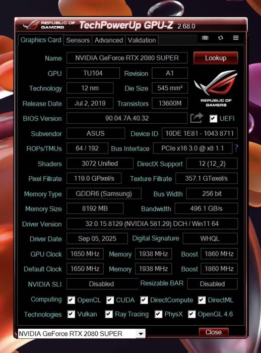 Strix RTX 2080 Super 8gb