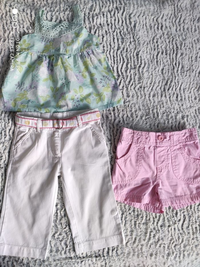Spodnie capri markowe Janie and Jack, 2 bluzeczki -zestaw 18-24m USA