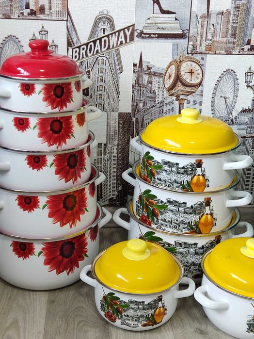 Набор якісних важких кастрюль 4шт багатошарова емаль від 2л до 5л