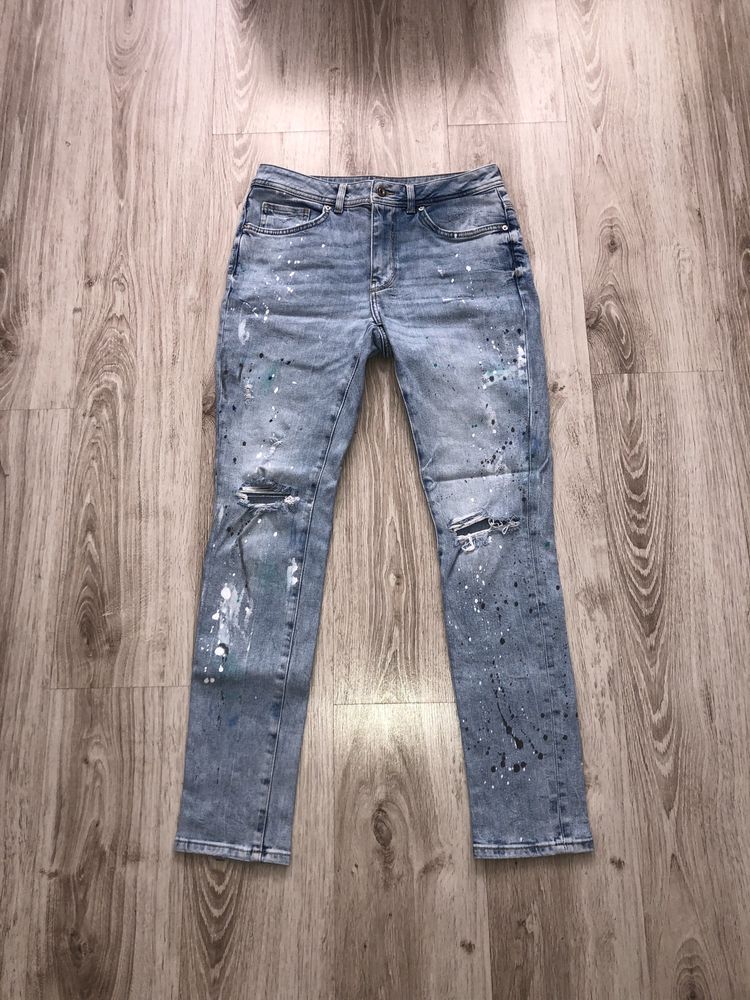 Spodnie jeansy zara 31 splattered farba stretch y2k USA DS G saints sk