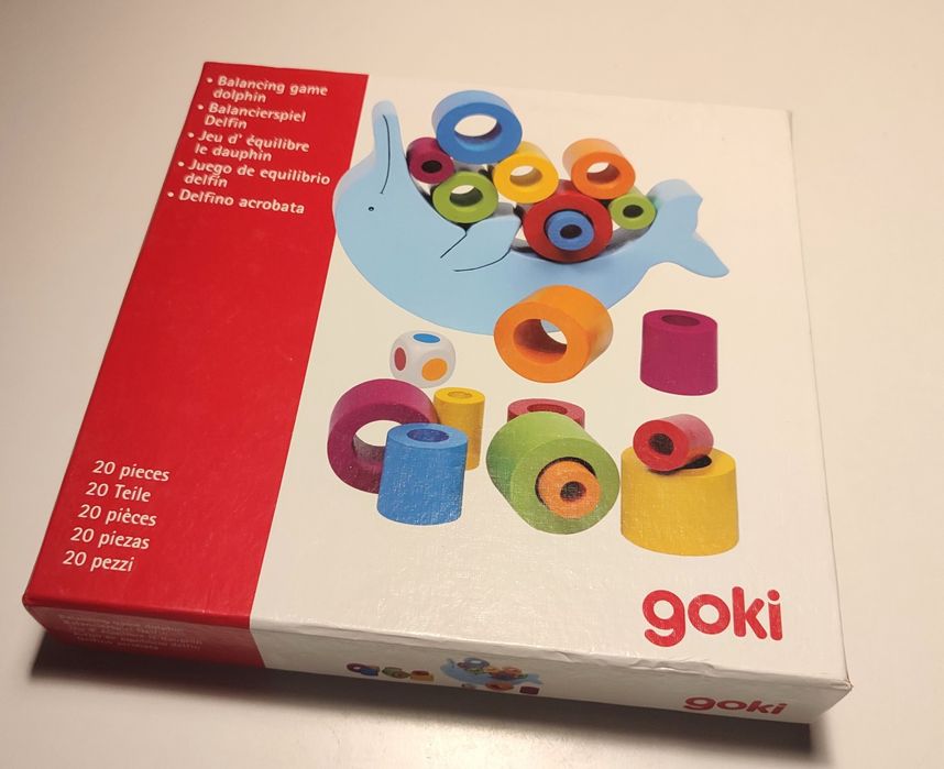 Goki gra zręcznościowa drewniana balansujący delfin ukladanka