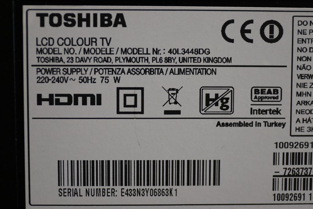 Toshiba  40L3448DG  40 дюймов