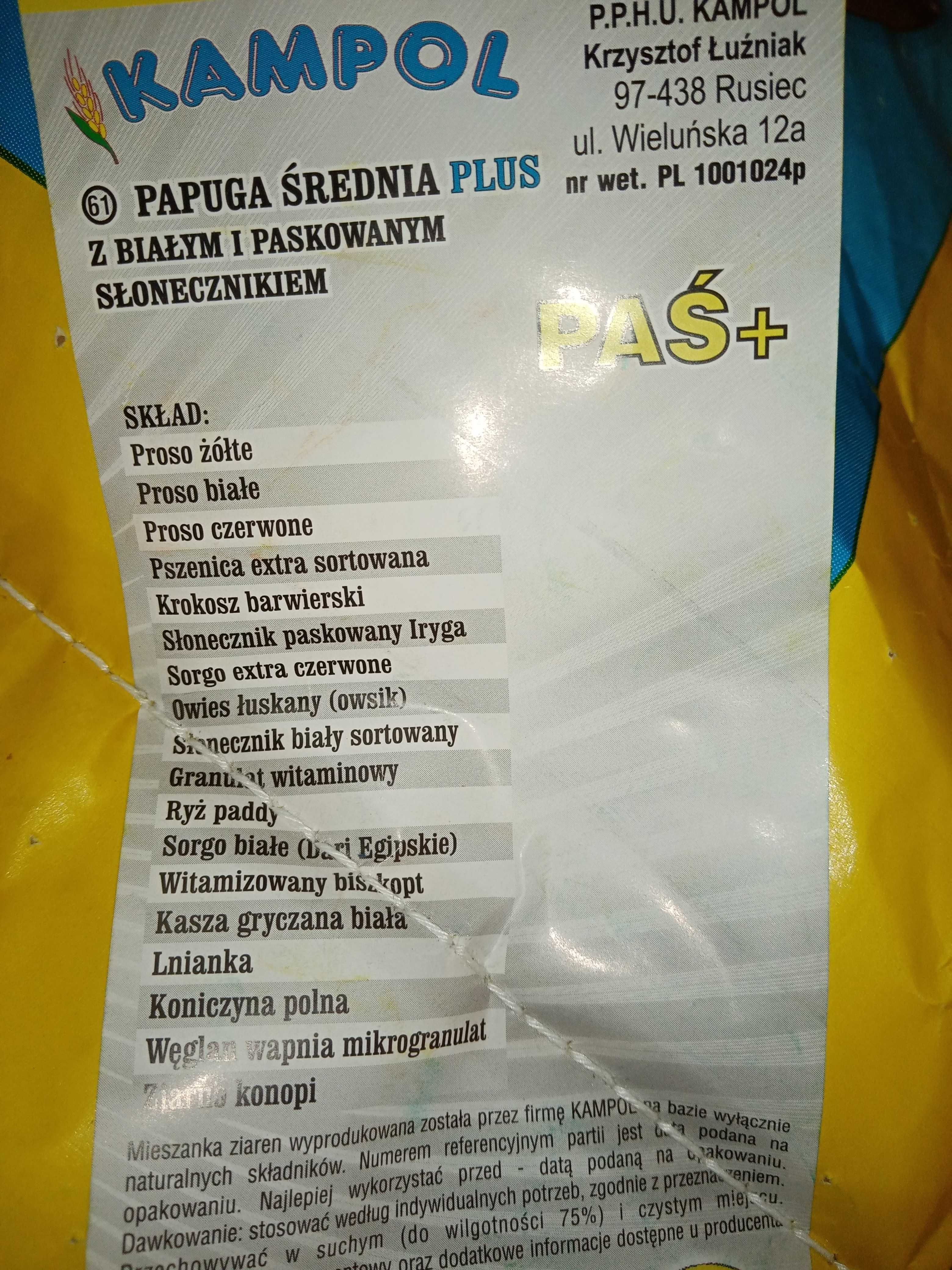 Karma dla papug papuga średnia PAŚ 10kg