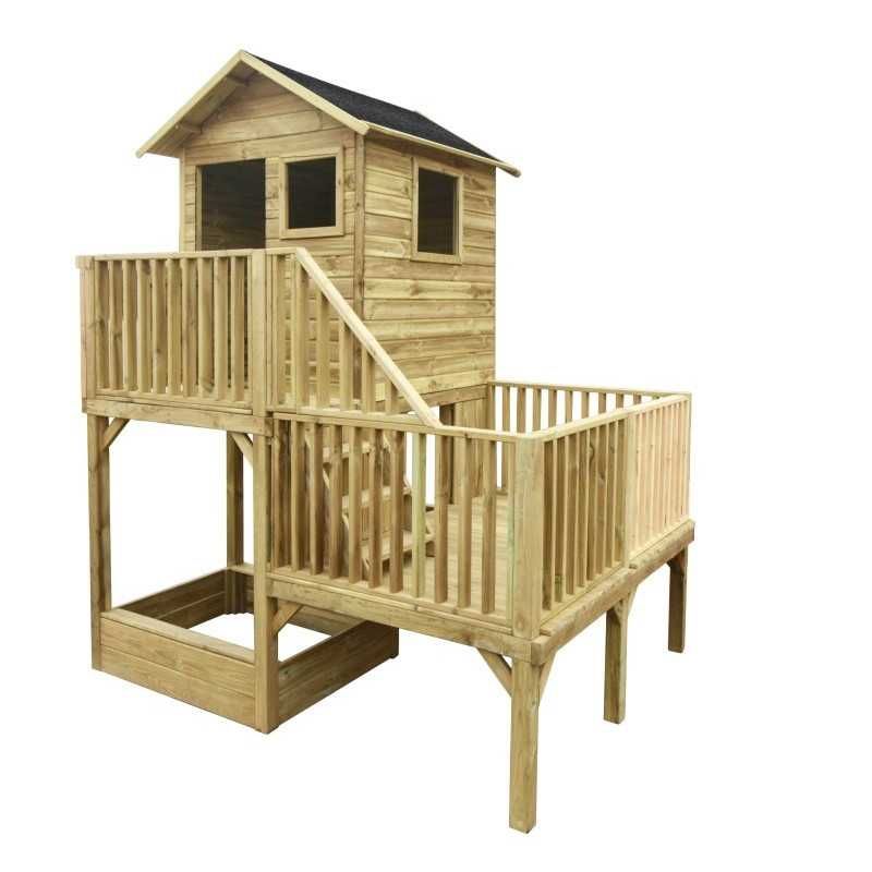 Drewniany domek ogrodowy dla dzieci Aleksander z drewna ślizg wieża