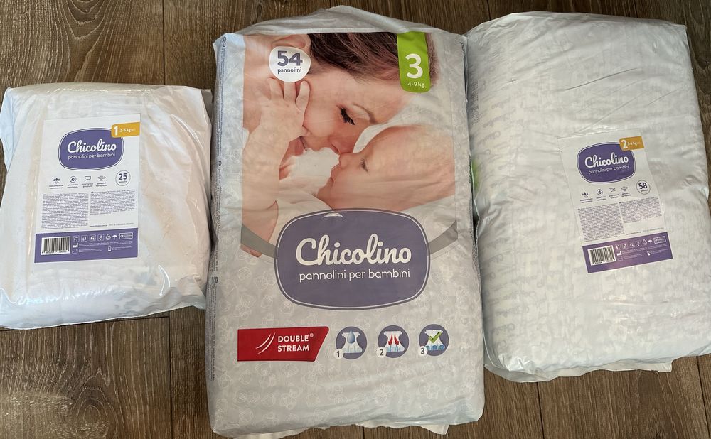 Памперси Chicolino 1,2,3 !!! 123шт !!!
