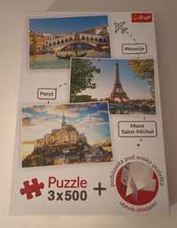 Puzzle 3 x 500 elementów Trefl (Wenecja, Paryż, Mont Saint-Michel)