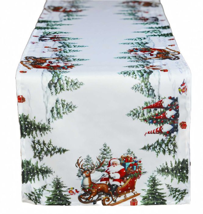 Bieżnik świąteczny Mikołaj w saniach z reniferami 50x100 cm Święta