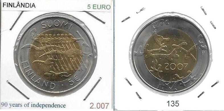 Finlândia - -- 5 Euros - 2007 - - "90 Anos de Independência" - - Moeda