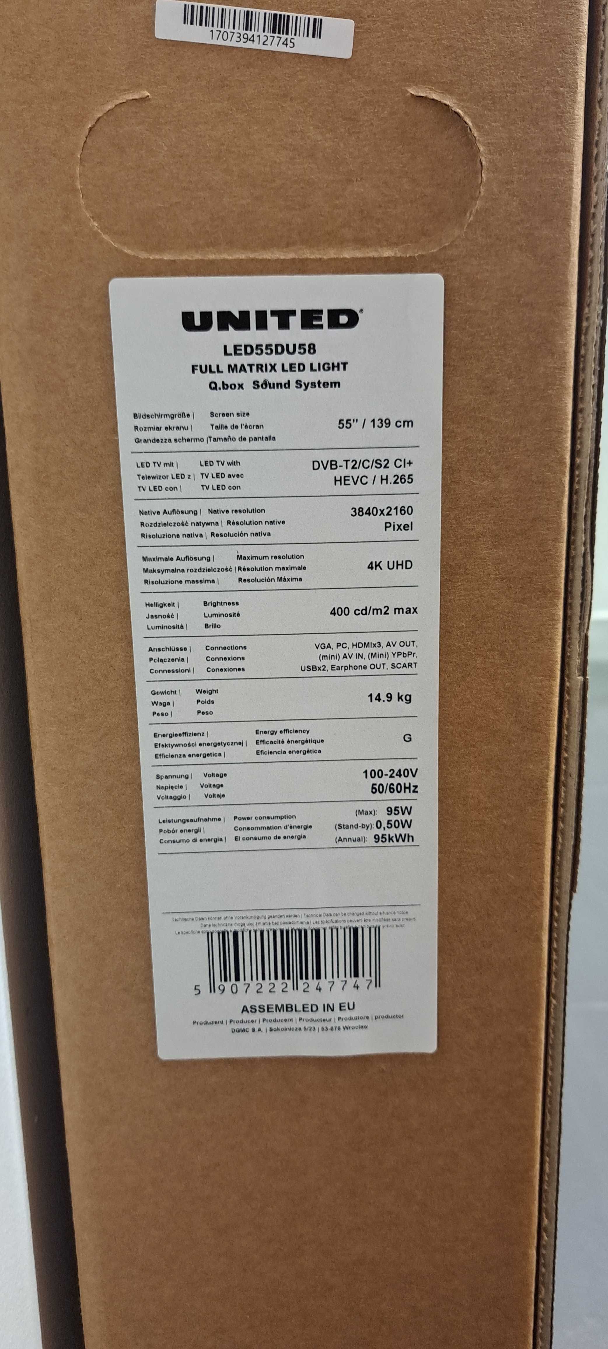 TV LED United LED55DU58 55 "4K UHD Black HDR DVB-T2 HEVC