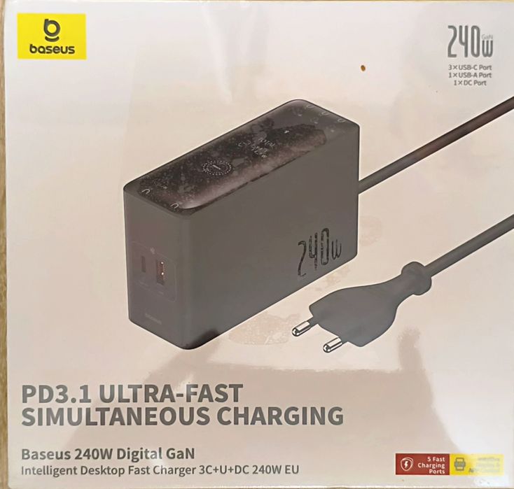 Зарядная станция Baseus 240 Вт DigitalGaN Desktop Fast Charger 3C+U+DC