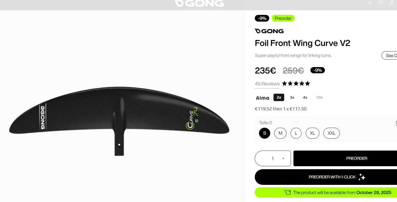 Foil Front Wing Curve V2 , M e S , estado impecável