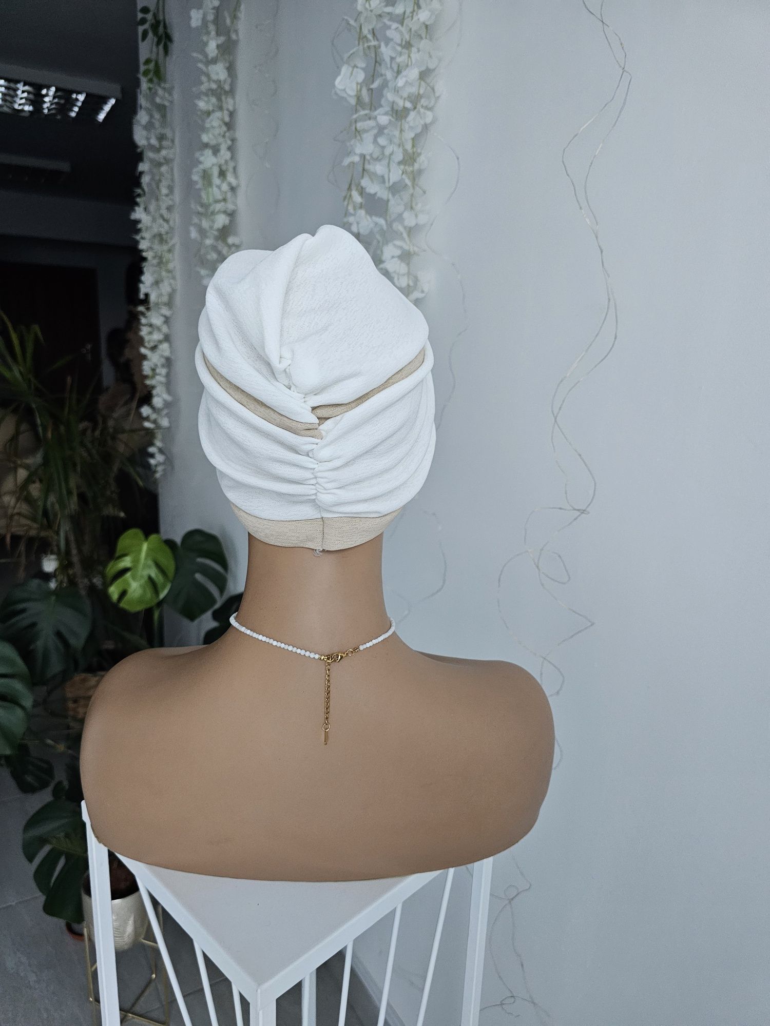 Turban czepek Ola śmietanka-beż nakrycie głowy podczas leczenia czapka