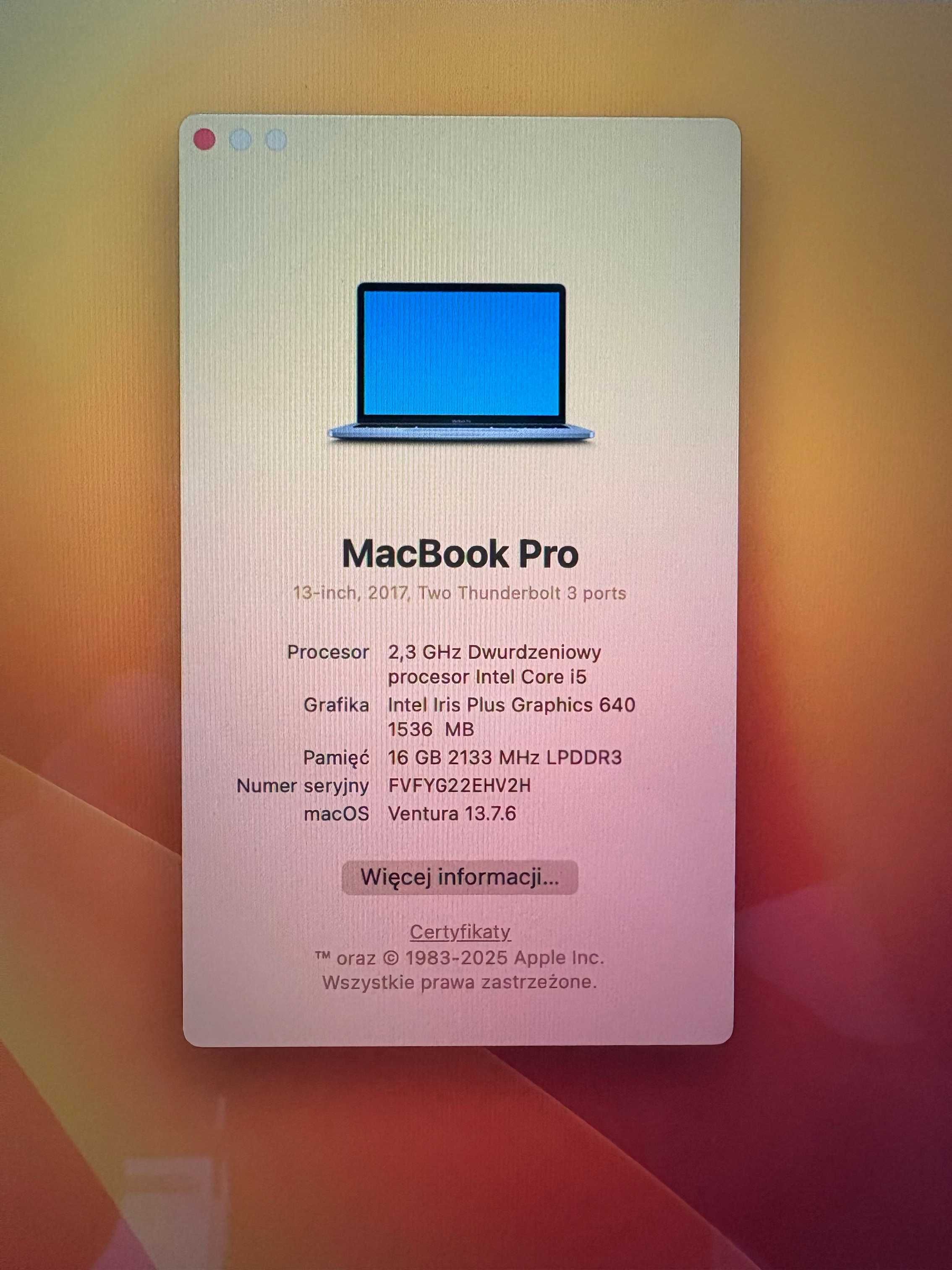 Apple MacBook Pro 13 (2017) – 16 GB RAM, 256 GB SSD