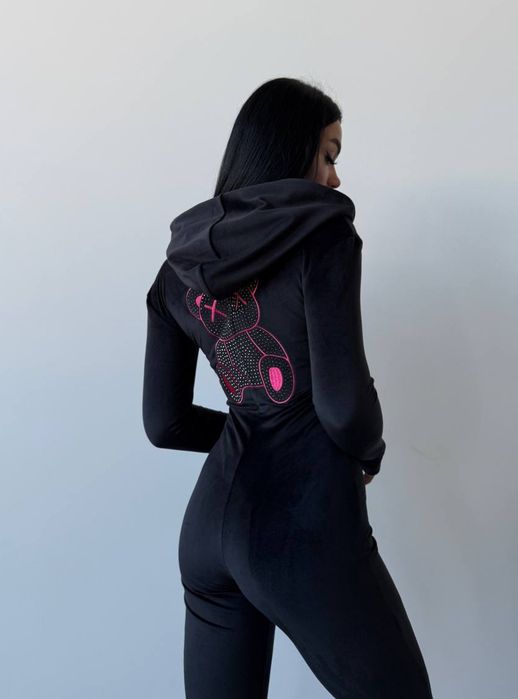 ‼️Жіночий велюровий комбінезон з ведмедиком. Р. 42-44, 46-48